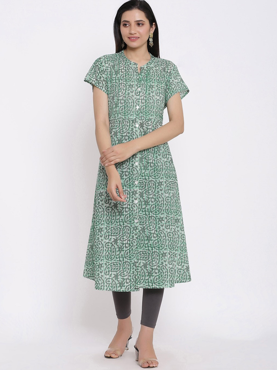 Saart Bunaai Women Green Cold-Shoulder Sleeves Mirror Work Kurta 
Saart Bunaai Women Green Cold-Shoulder Sleeves Mirror Work Kurta