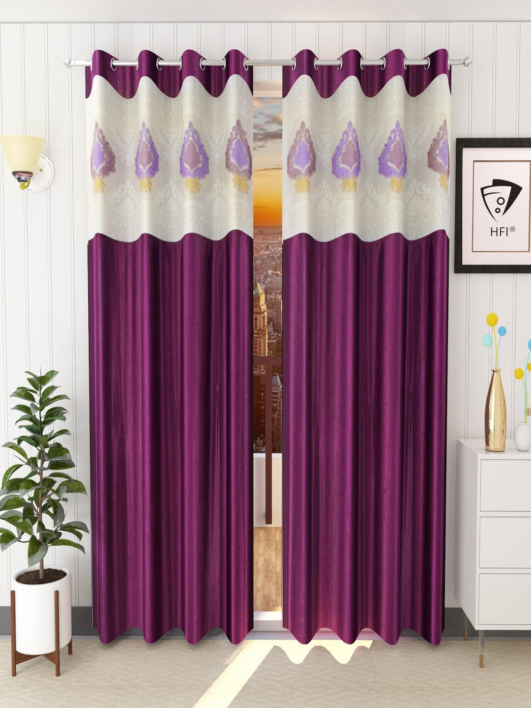 Homefab India Burgundy & White Set of 2 Sheer Door Curtain 
Homefab India Burgundy & White Set of 2 Sheer Door Curtain