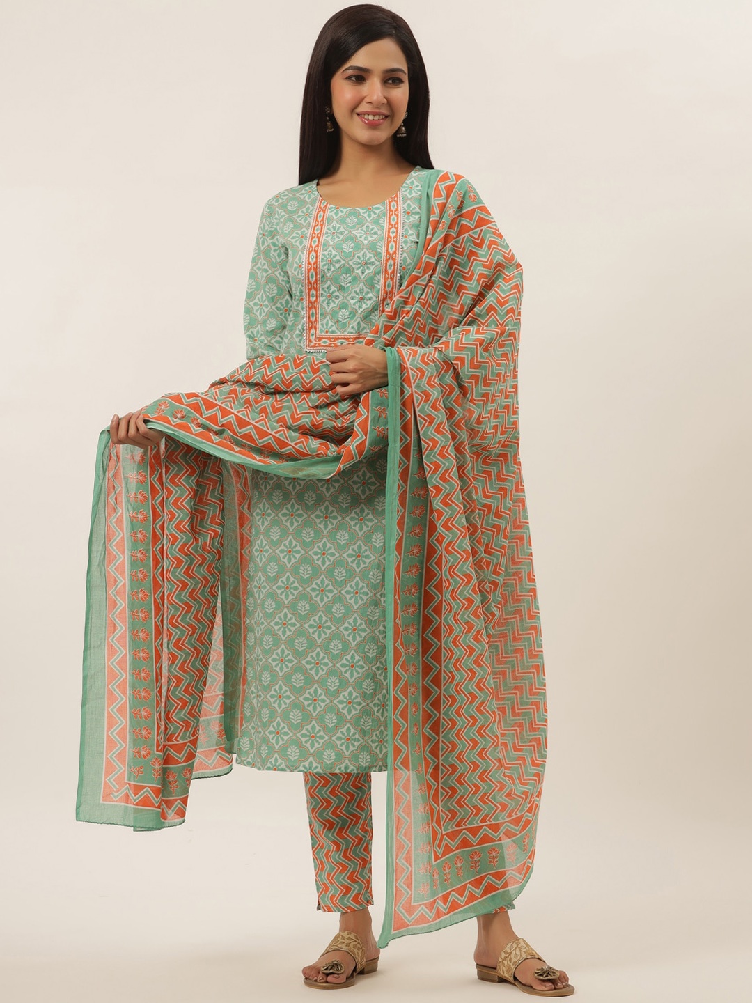 Yufta Women Sea Green Ethnic Motifs Printed Sequinned Pure Cotton Kurta with Trousers & With Dupatta
Yufta Women Sea Green Ethnic Motifs Printed Sequinned Pure Cotton Kurta with Trousers & With Dupatta