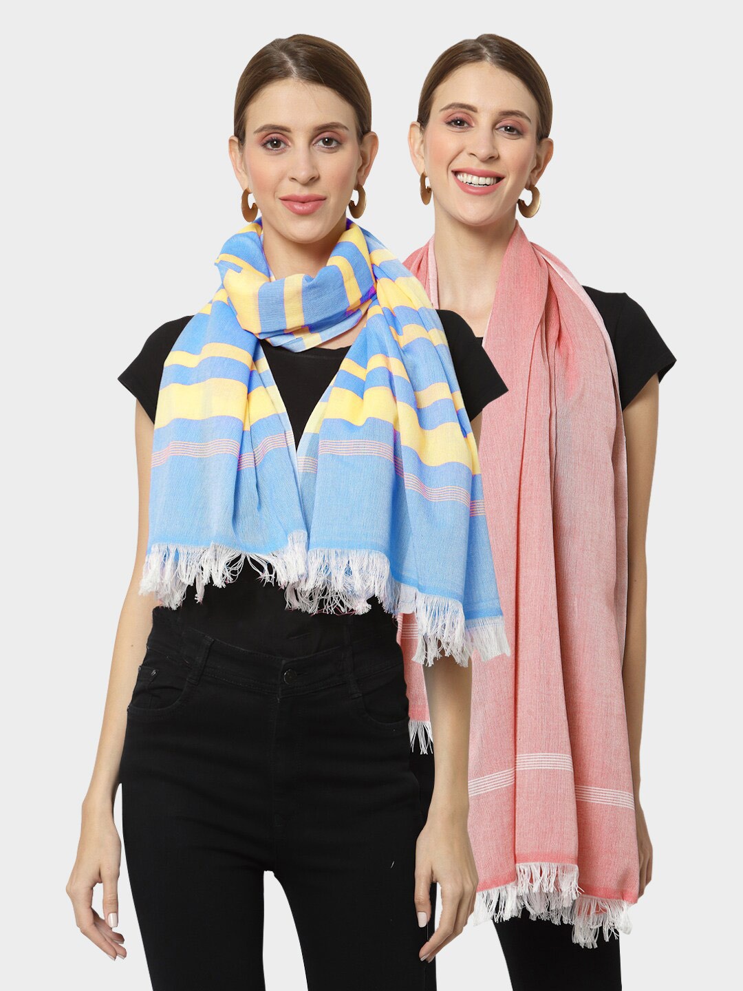 KLOTTHE Set of 2 Pure Cotton Stole, Blue