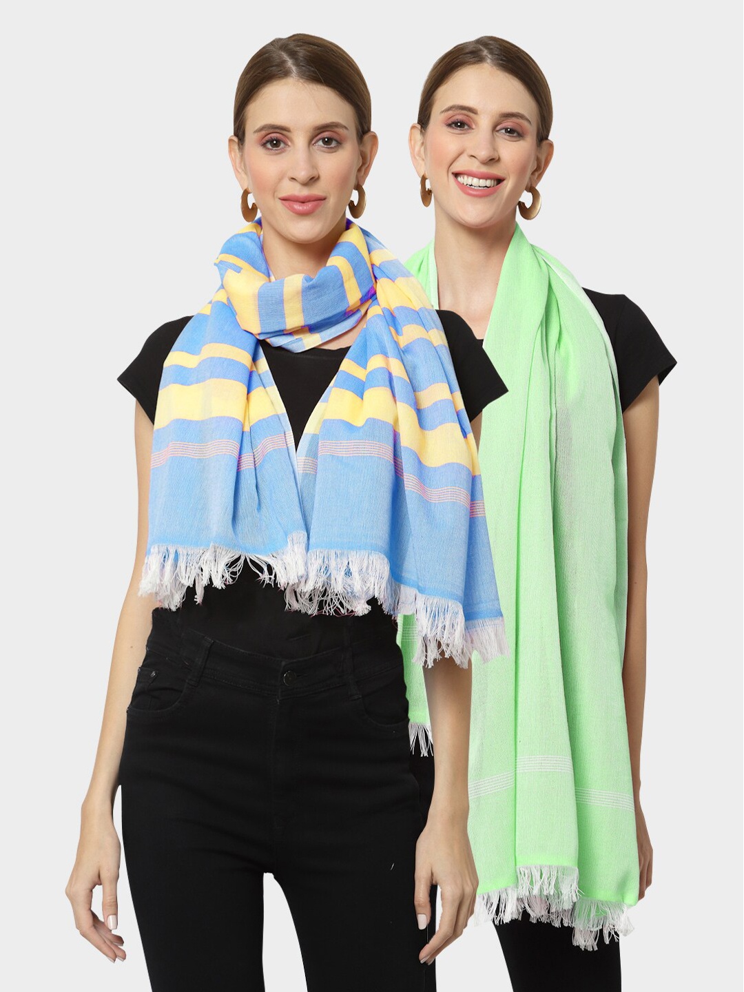 KLOTTHE Set of 2 Pure Cotton Stole, Green