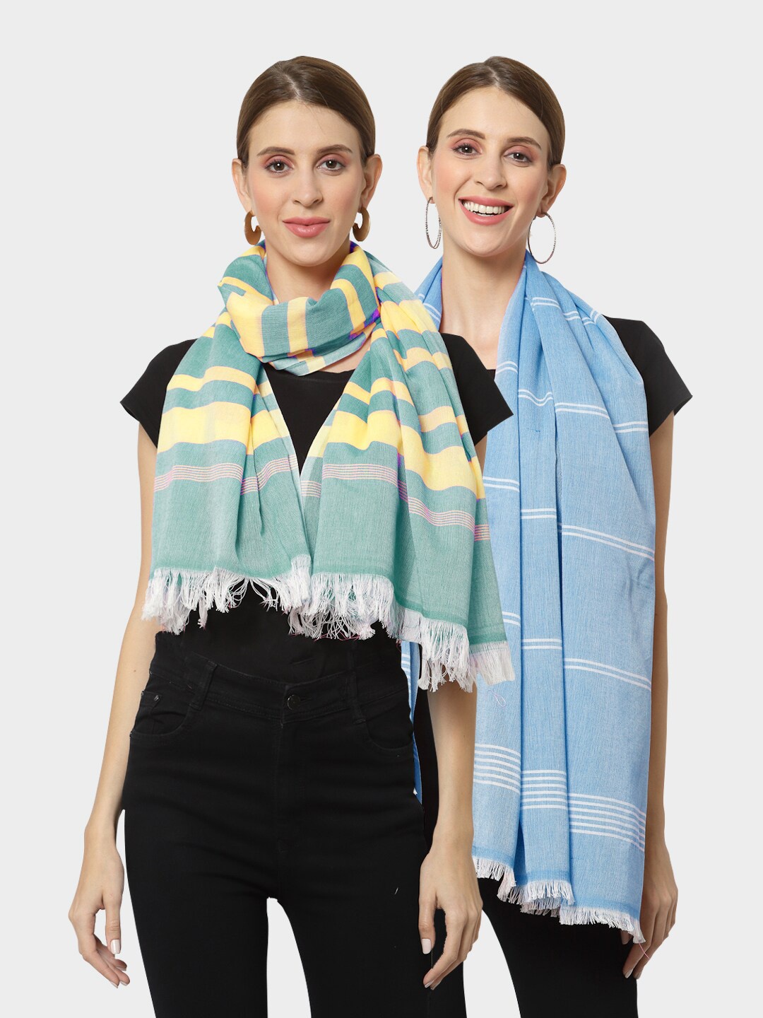 KLOTTHE Women Set of 2 Pure Cotton Stole, Blue
