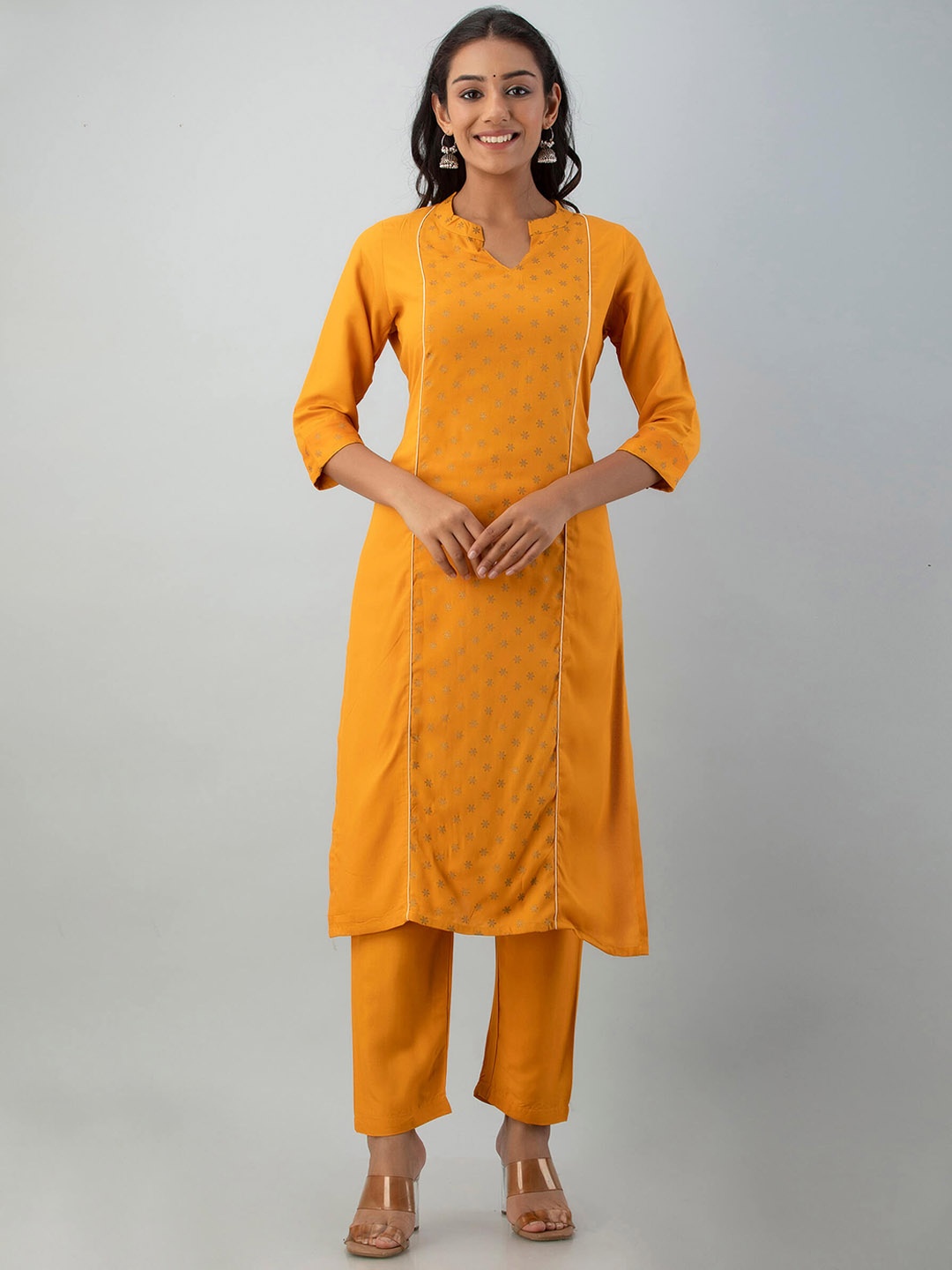 Fusion Threads Women Mustard Yellow Striped Panelled Gotta Patti Kurti with Trousers
Fusion Threads Women Mustard Yellow Striped Panelled Gotta Patti Kurti with Trousers