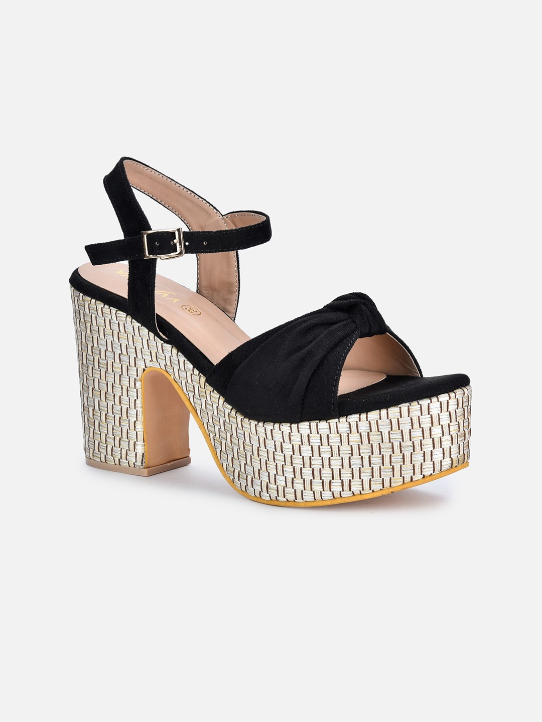 VALIOSAA Black Suede Platform Sandals with Bows