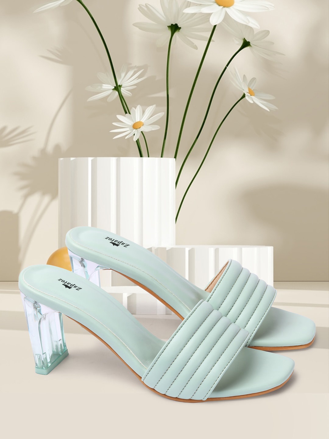 ZAPATOZ Green Striped PU Block Pumps