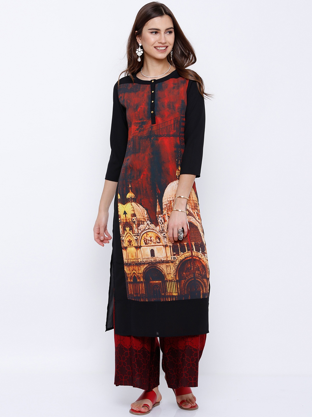 Kurtas Women Black Printed Kurta