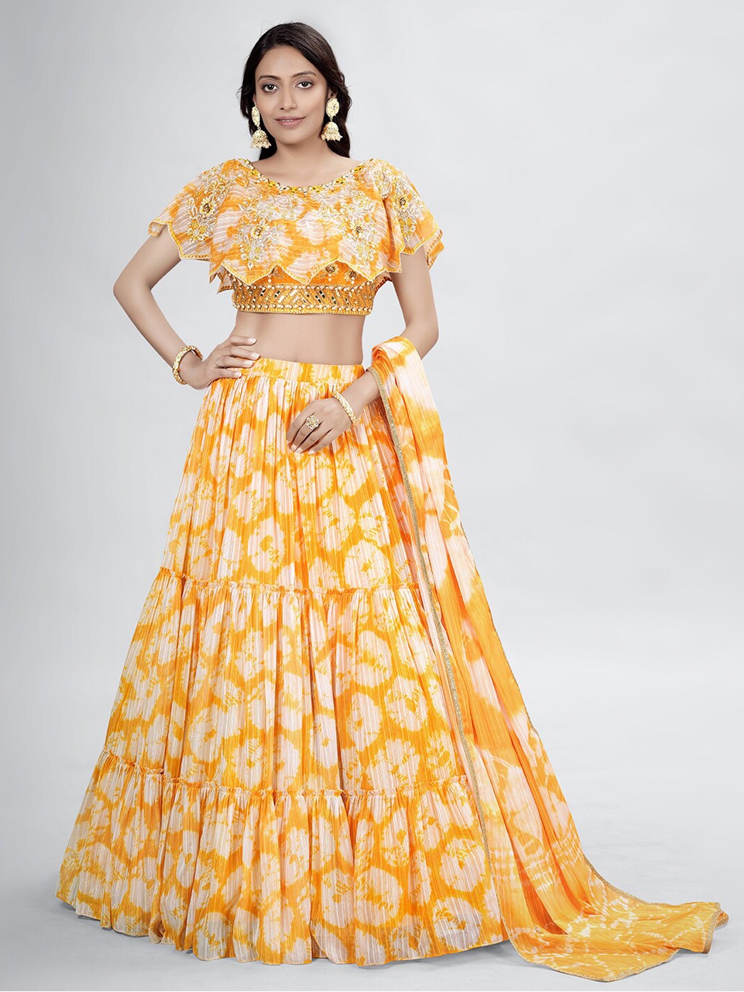 DRESSTIVE Yellow & White Embroidered Mirror Work Tie and Dye Semi-Stitched Lehenga & Unstitched Blouse With
DRESSTIVE Yellow & White Embroidered Mirror Work Tie and Dye Semi-Stitched Lehenga & Unstitched Blouse With
