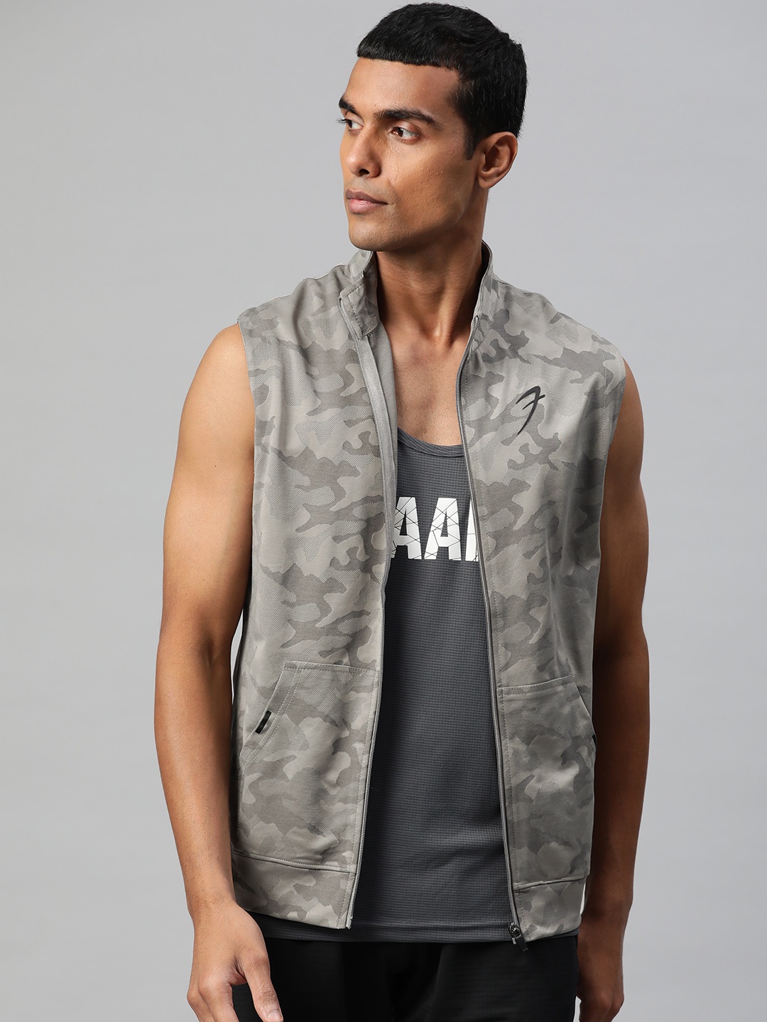 FUAARK Men Grey Camouflage Training or Gym Sporty Jacket