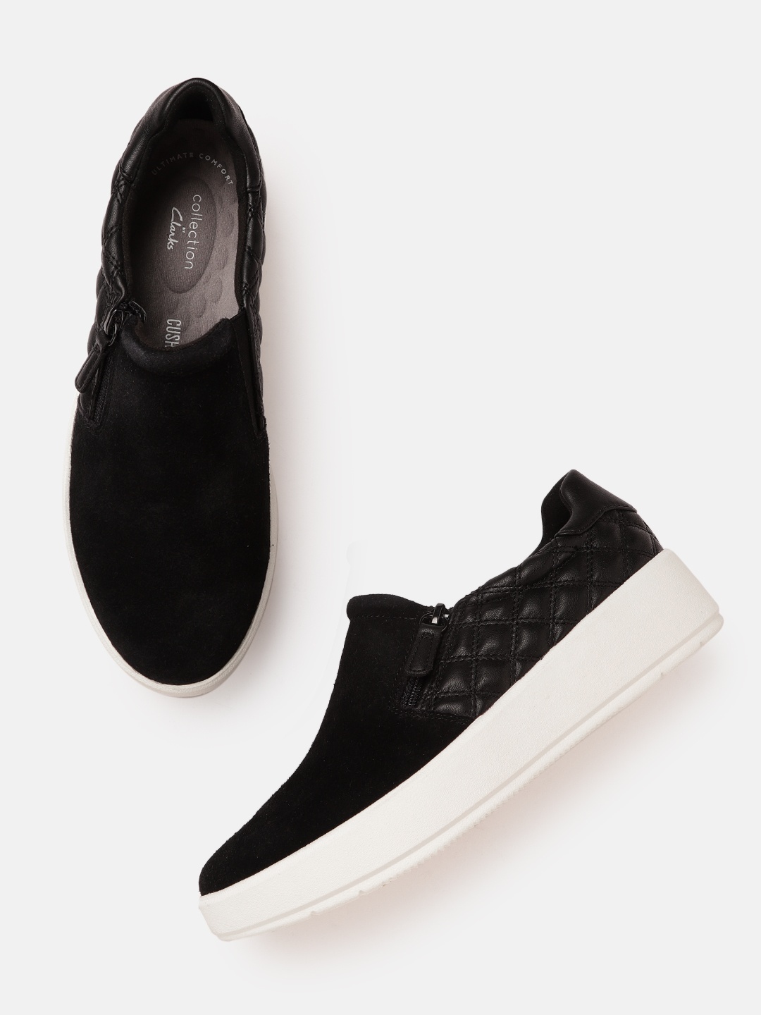 Clarks Women Black Quilted Leather Sneakers