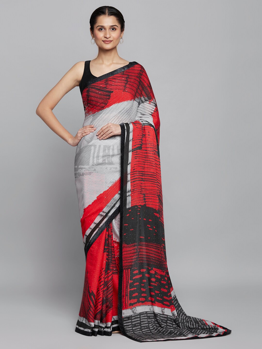 navyasa Red & Black Saree