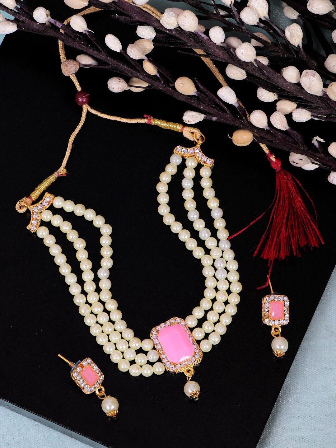 Crunchy Fashion Gold-Plated Pink & White Stone Studded & Beaded Enameled Jewellery Set
Crunchy Fashion Gold-Plated Pink & White Stone Studded & Beaded Enameled Jewellery Set