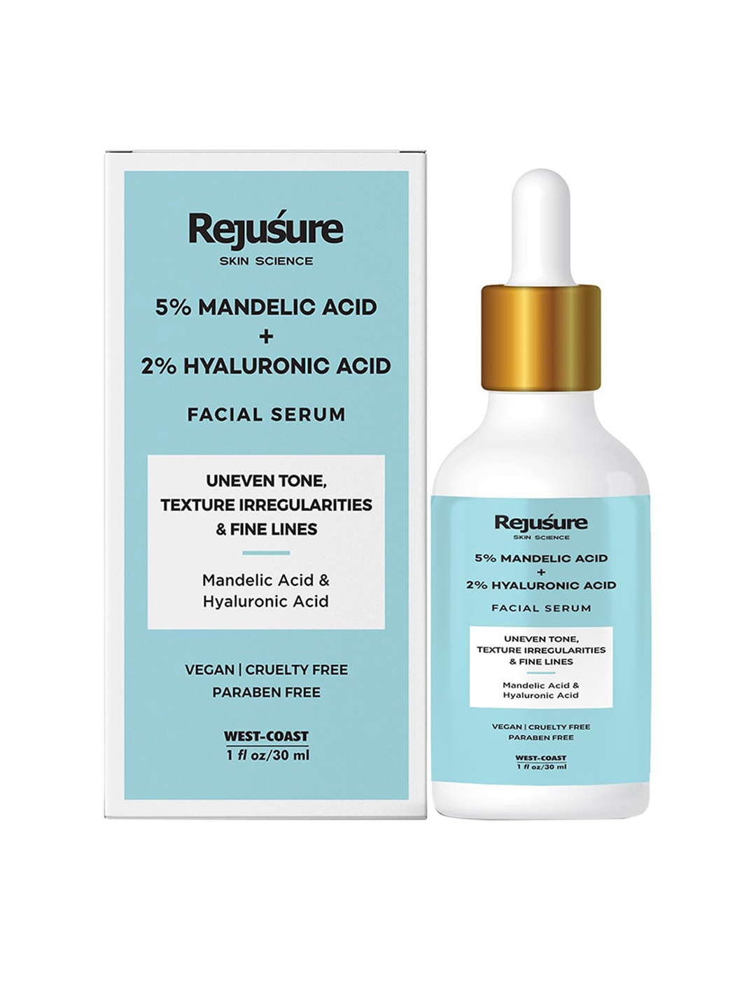 REJUSURE 5% Mandelic Acid + 2% Hyaluronic Acid Facial Serum for Uneven Tone - 30 ml, Blue
REJUSURE 5% Mandelic Acid + 2% Hyaluronic Acid Facial Serum for Uneven Tone - 30 ml, Blue