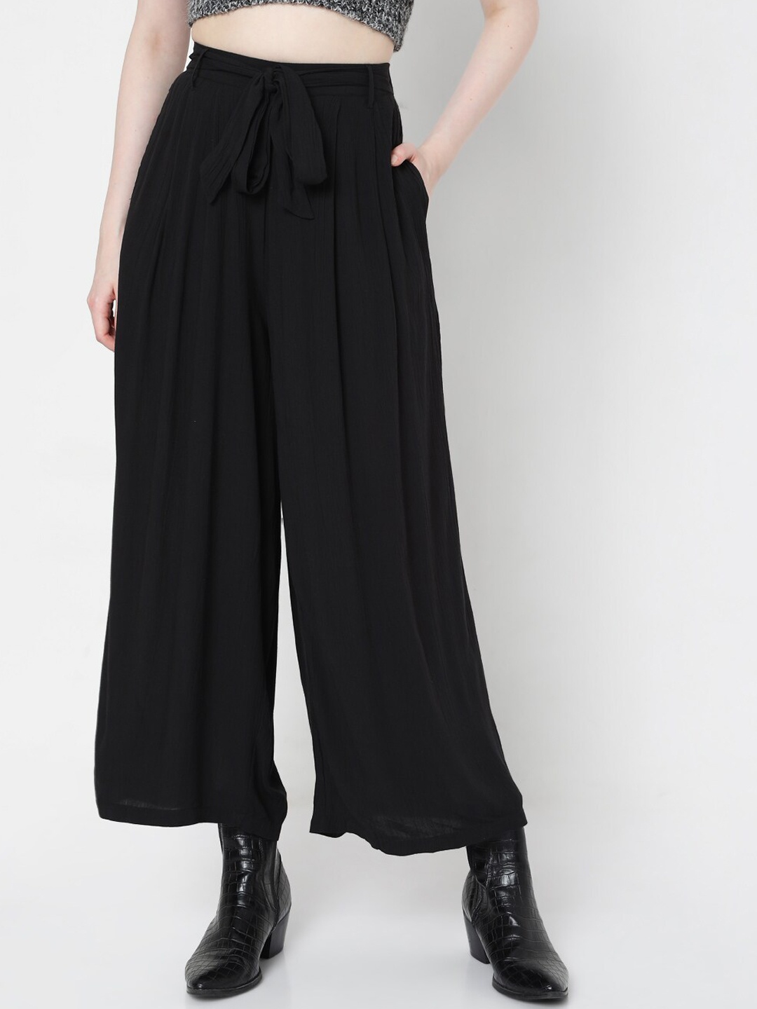 Vero Moda Women Black High-Rise Culottes Trousers