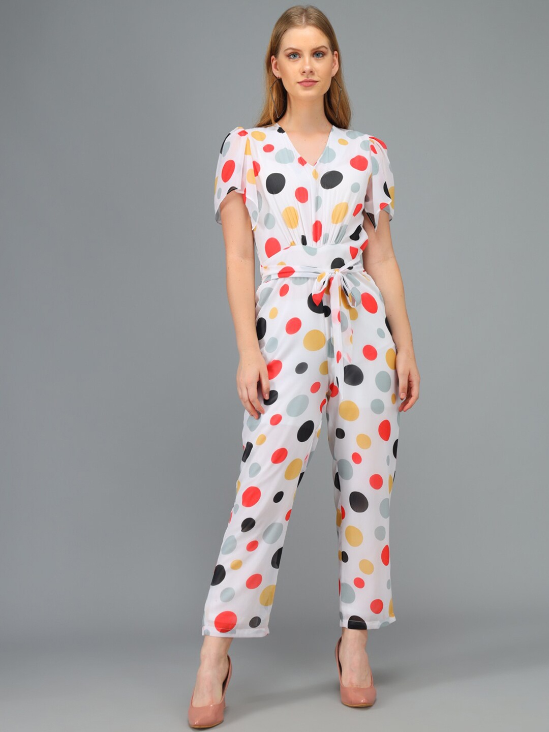 Kannan Women White & Red Printed Jumpsuit