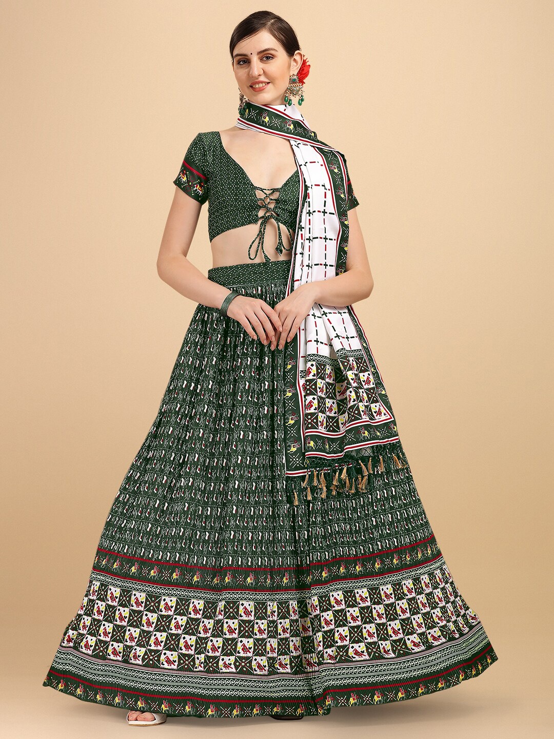 Amrutam Fab Green & White Printed Semi-Stitched Lehenga & Unstitched Blouse With Dupatta
Amrutam Fab Green & White Printed Semi-Stitched Lehenga & Unstitched Blouse With Dupatta