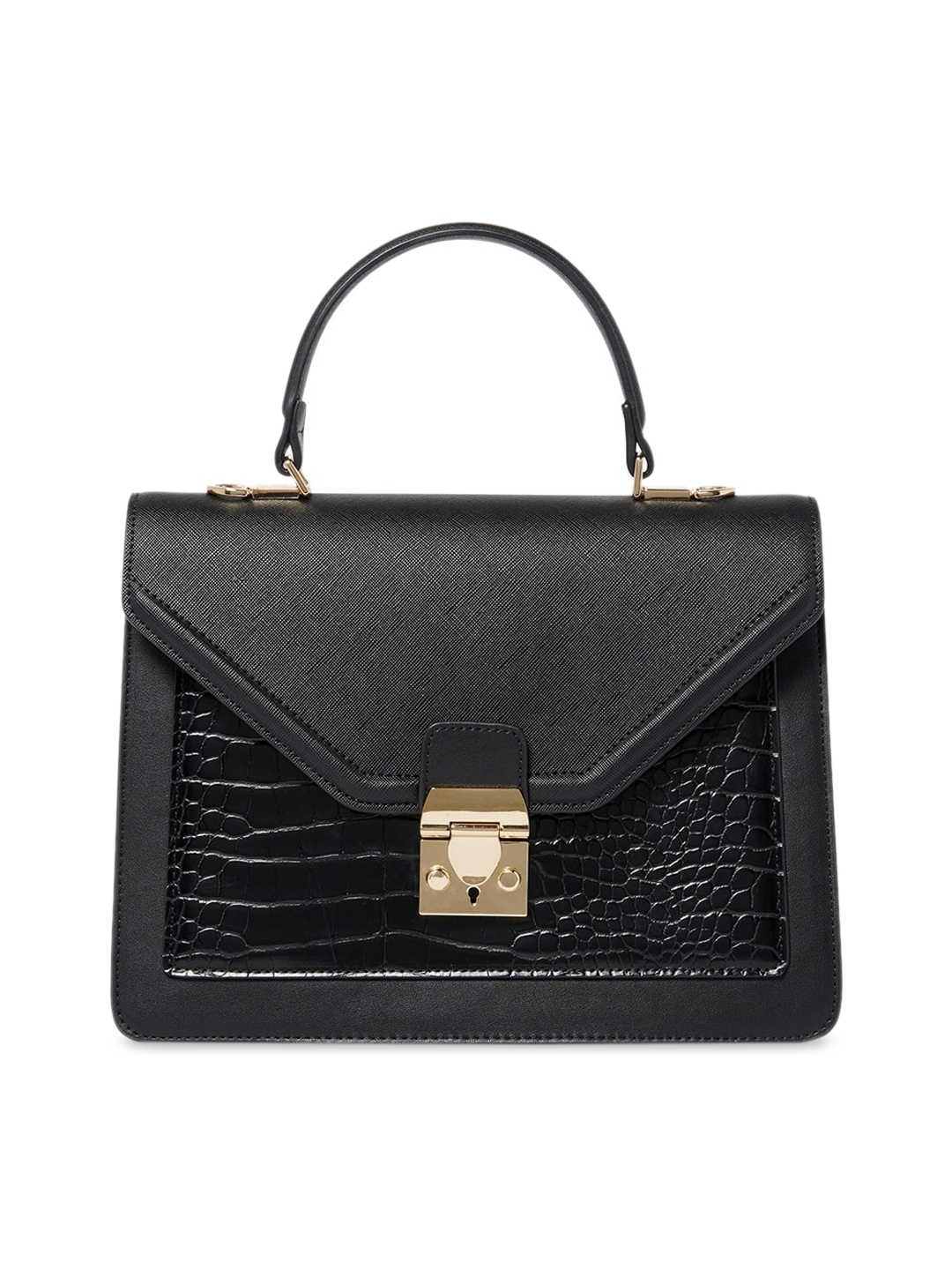 Forever New Black Textured Structured Satchel