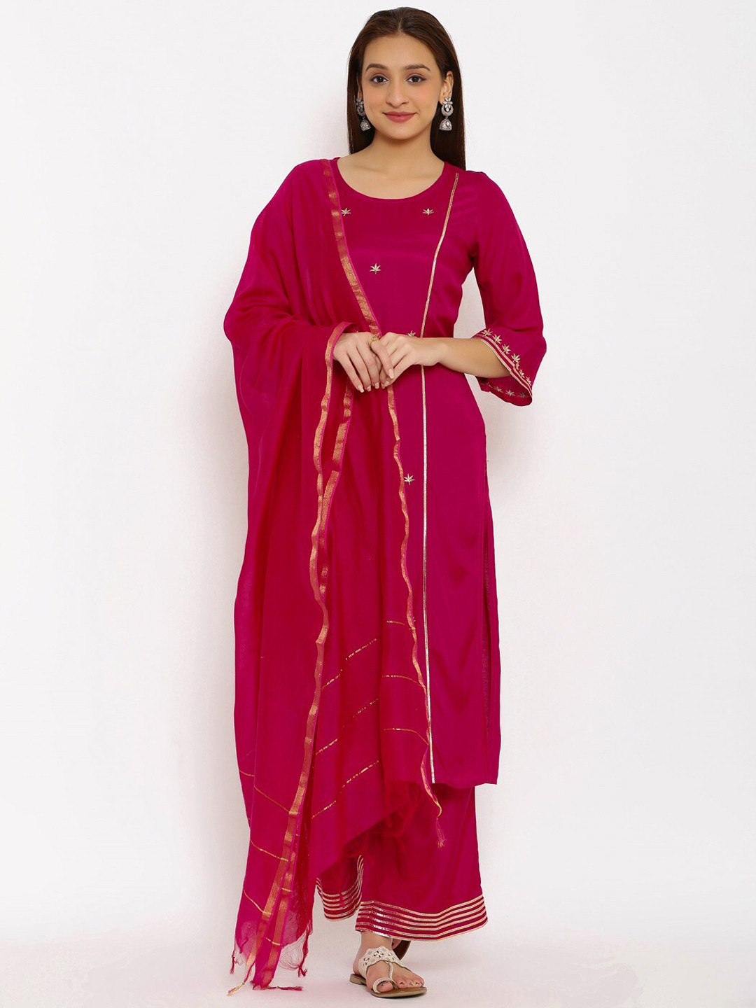 NeshamaKurti Women Fucshia Embroidered Panelled Kurta with Palazzo & Dupatta, Fuchsia
NeshamaKurti Women Fucshia Embroidered Panelled Kurta with Palazzo & Dupatta, Fuchsia