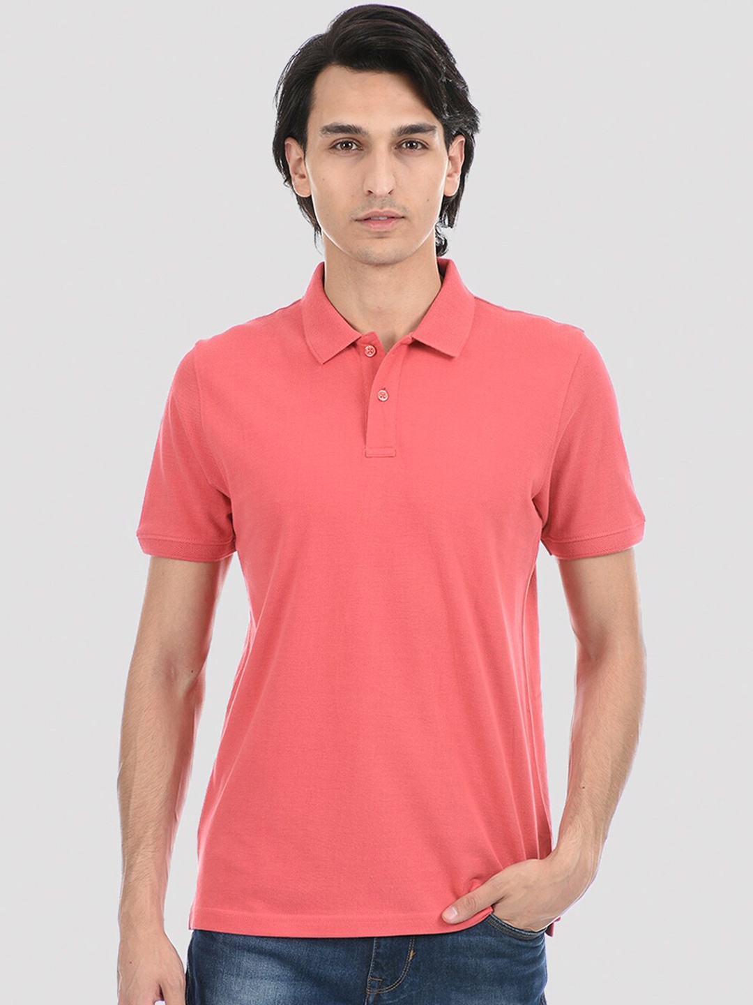 ONEWAY Men Pink Polo Collar T-shirt