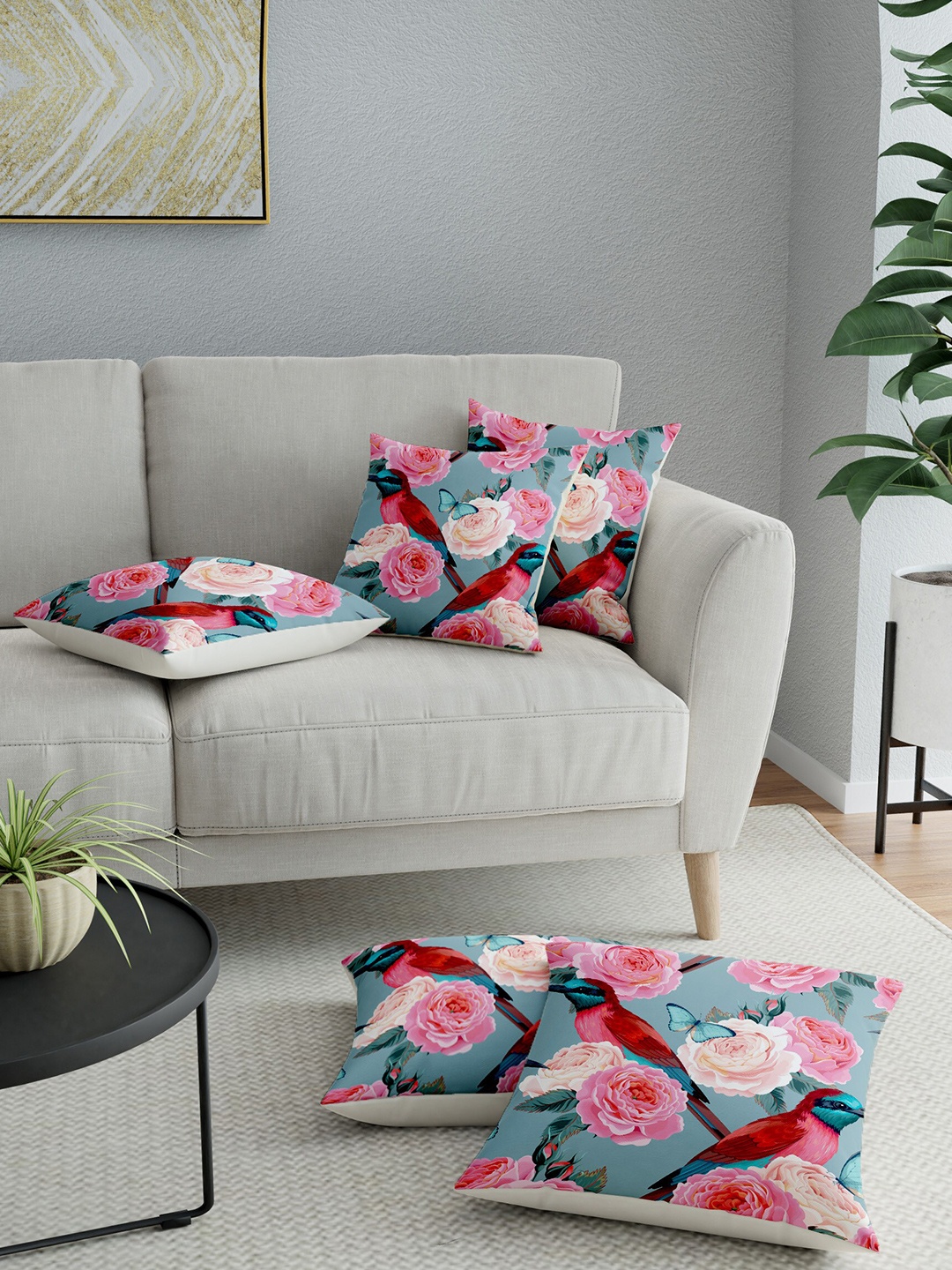 LA VERNE Assorted Set of 5 Floral Square Cushion Covers