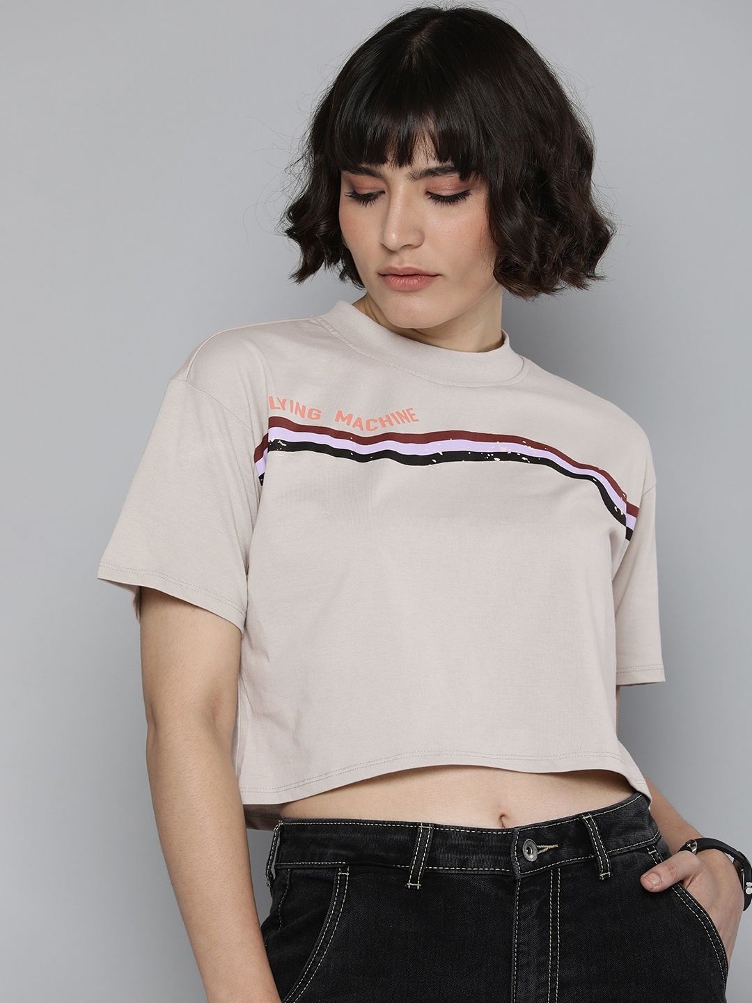 Flying Machine Women Grey Striped Drop-Shoulder Sleeves Pure Cotton Crop Boxy T-shirt
Flying Machine Women Grey Striped Drop-Shoulder Sleeves Pure Cotton Crop Boxy T-shirt
