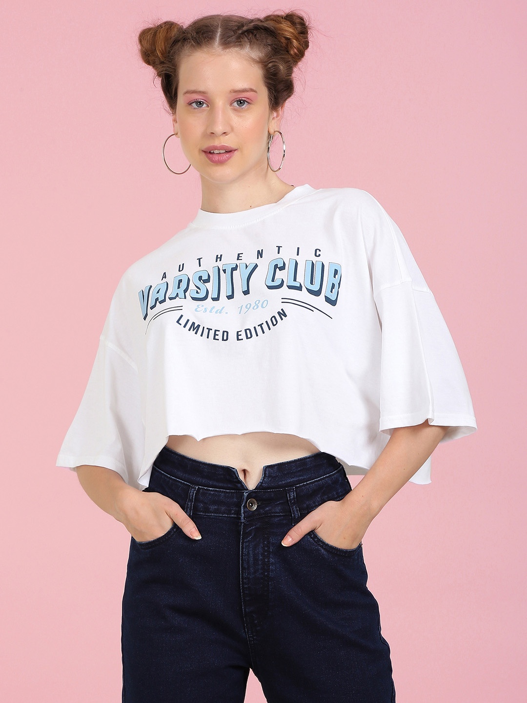 Flying Machine Women White Varsity Printed Drop-Shoulder Sleeves Pure Cotton Boxy T-shirt
Flying Machine Women White Varsity Printed Drop-Shoulder Sleeves Pure Cotton Boxy T-shirt