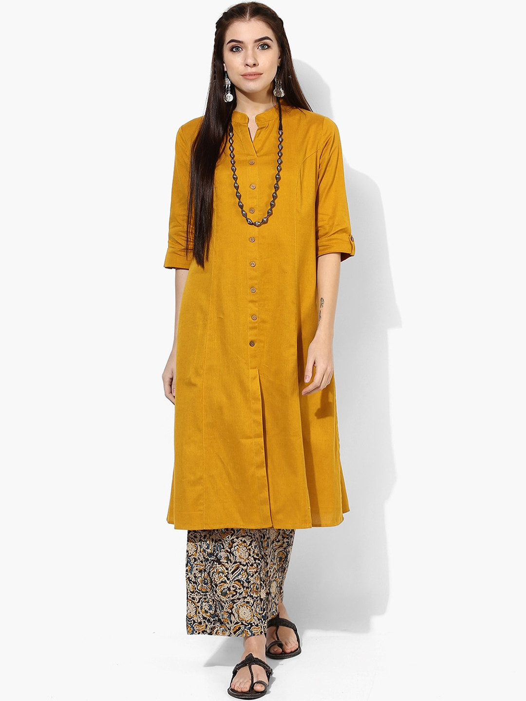 Indian Dobby Women Mustard Yellow Thread Work Band Collar Princess Seam Pockets Kurta 
Indian Dobby Women Mustard Yellow Thread Work Band Collar Princess Seam Pockets Kurta