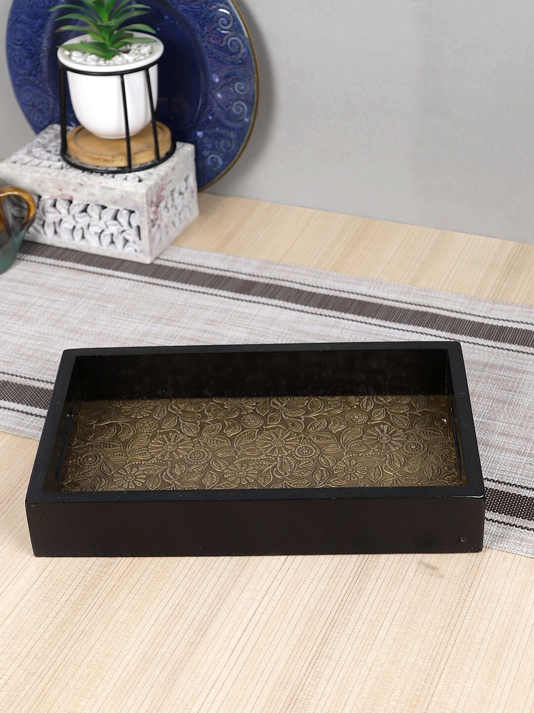 Aapno Rajasthan Black Solid MDF Tray