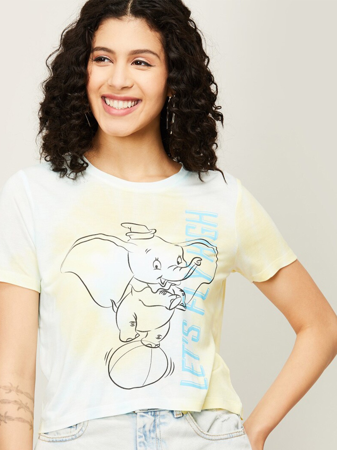 Ginger by Lifestyle White & Yellow Printed Top
