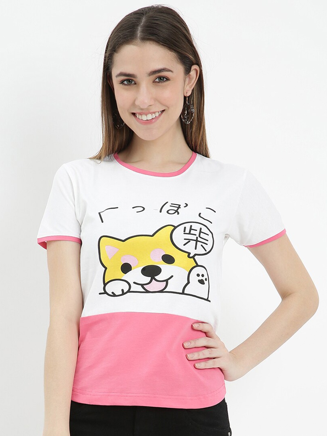 V2 Value & Variety White & Pink Print Top