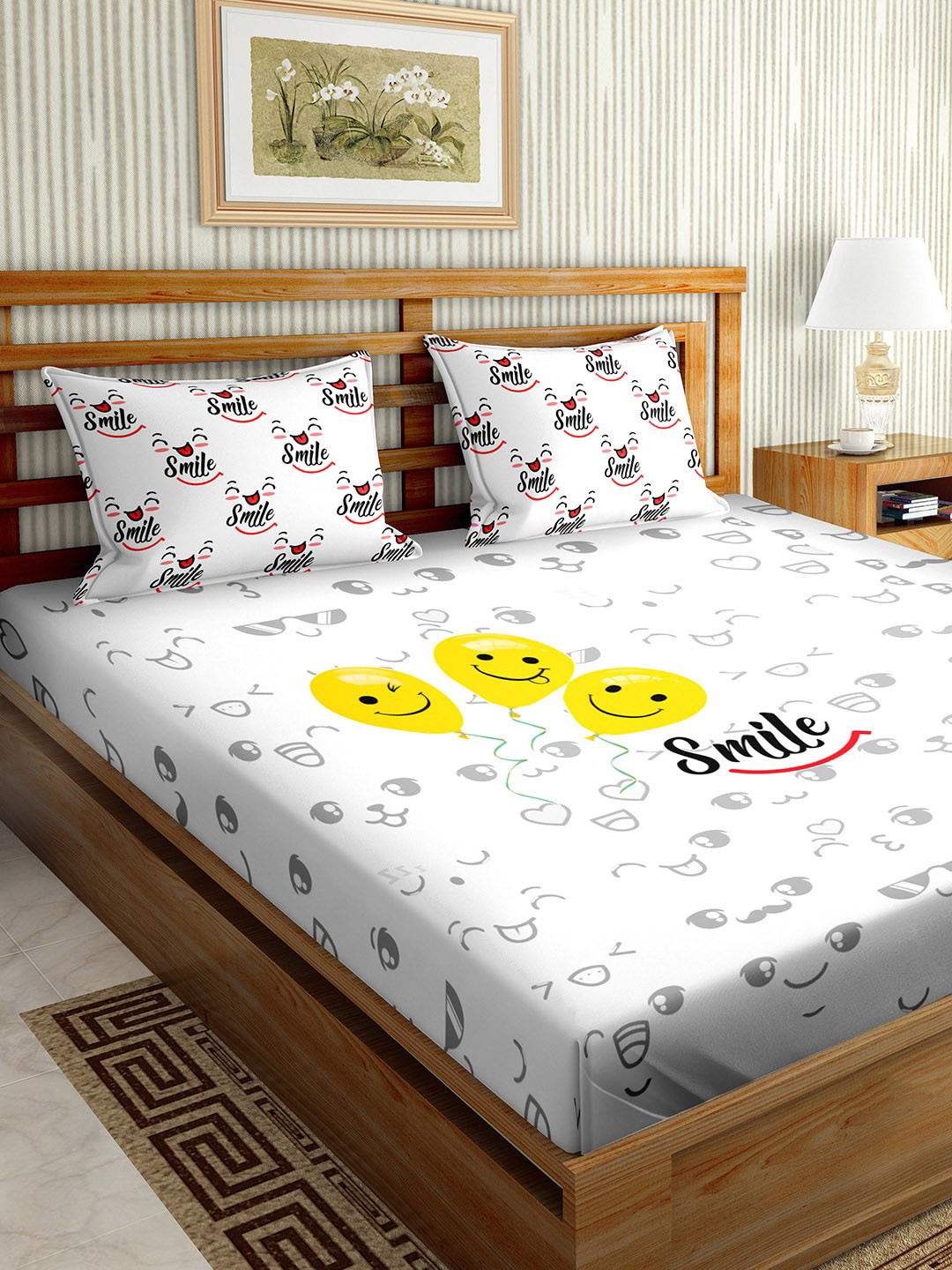 BELLA CASA White & Yellow Conversational 210 TC King Bedsheet with 2 Pillow Covers
BELLA CASA White & Yellow Conversational 210 TC King Bedsheet with 2 Pillow Covers