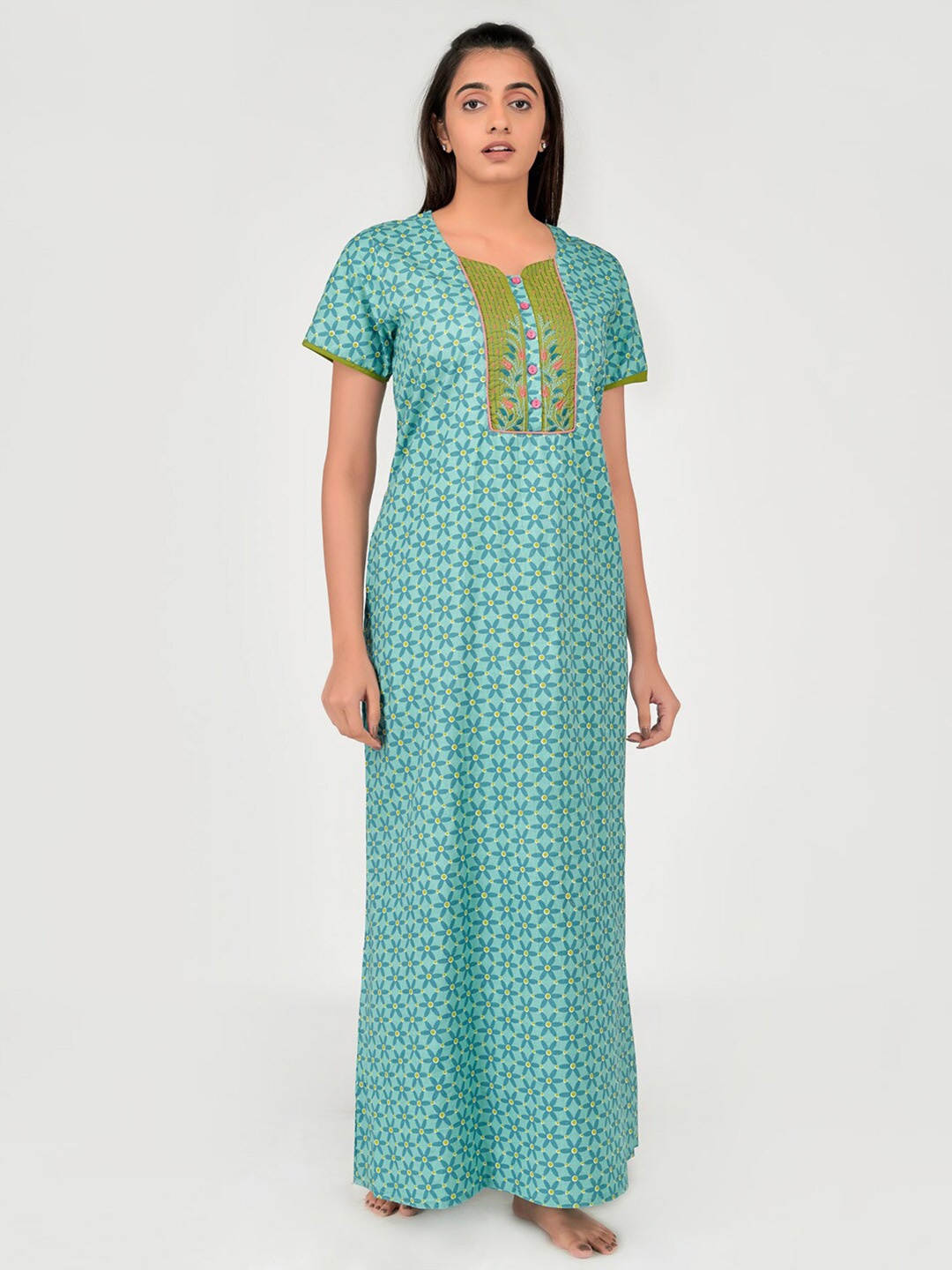 Maybell Blue Printed Maxi Nightdress