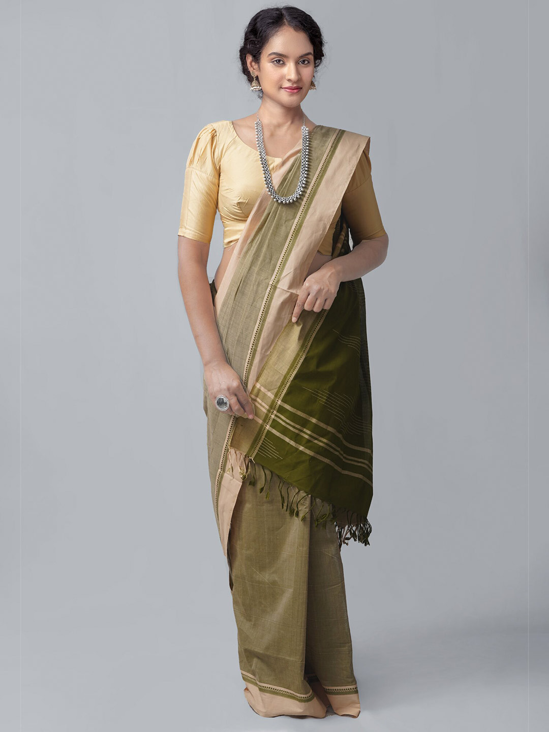 Unnati Silks Green & Beige Woven Design Pure Cotton Kanjeevaram Saree
Unnati Silks Green & Beige Woven Design Pure Cotton Kanjeevaram Saree