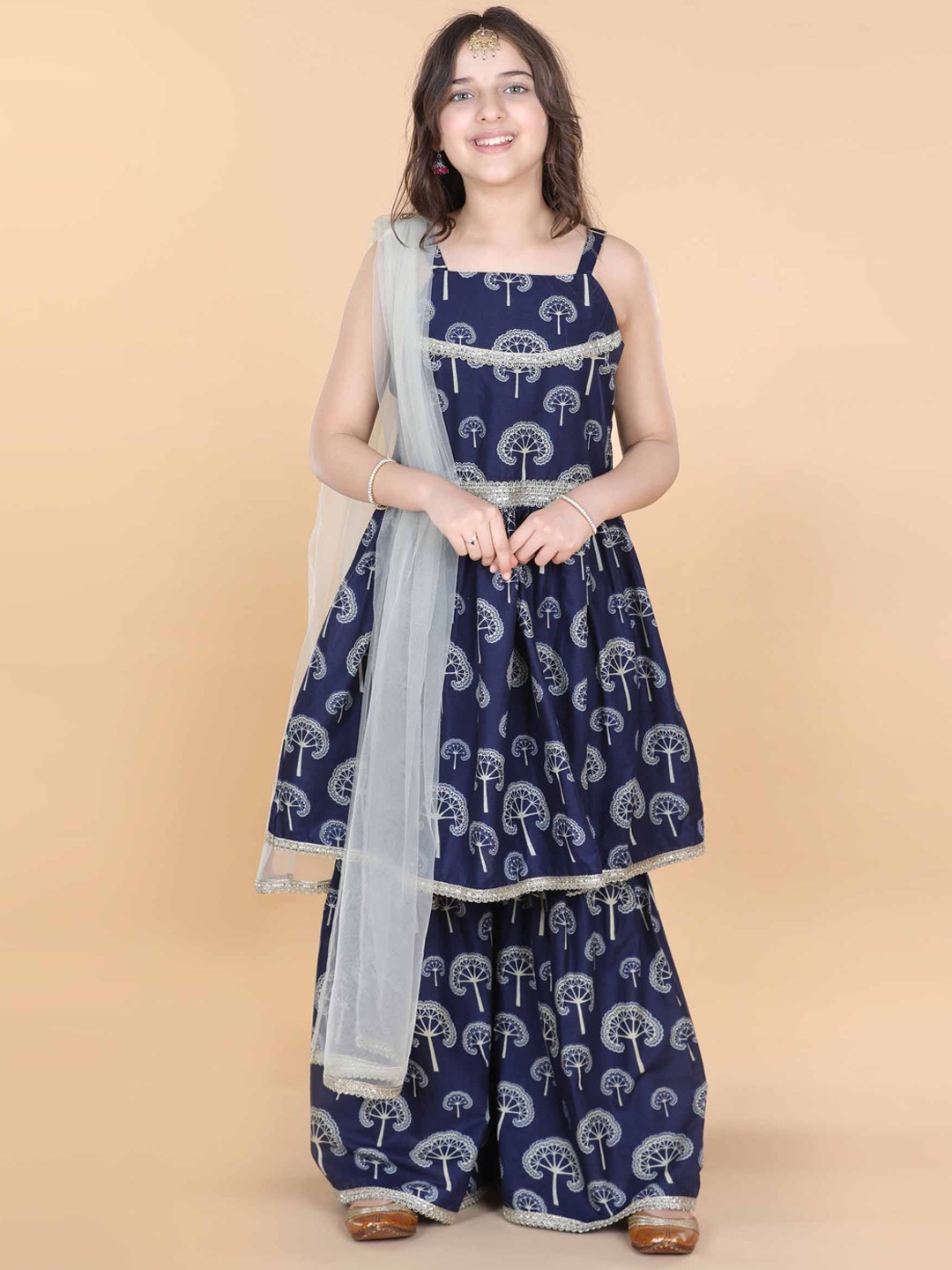 ADIVA Girls Navy Blue Floral Pleated Gotta Patti Pure Cotton Top with Sharara & With Dupatta
ADIVA Girls Navy Blue Floral Pleated Gotta Patti Pure Cotton Top with Sharara & With Dupatta