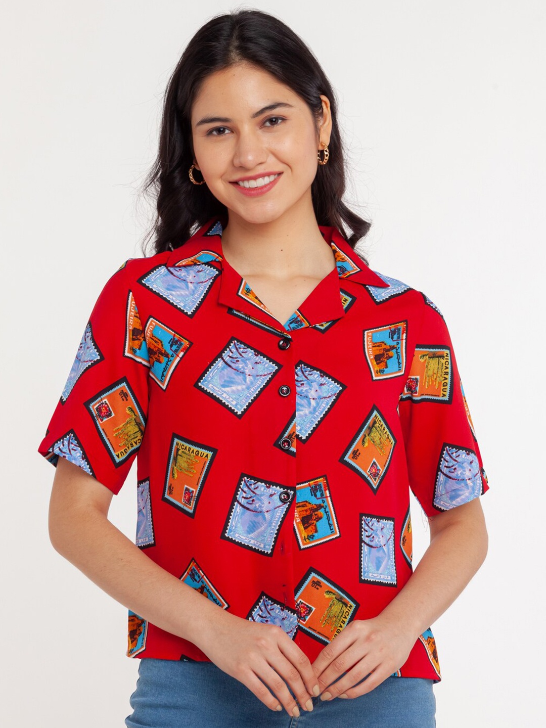 Zink London Women Red Printed Casual Shirt