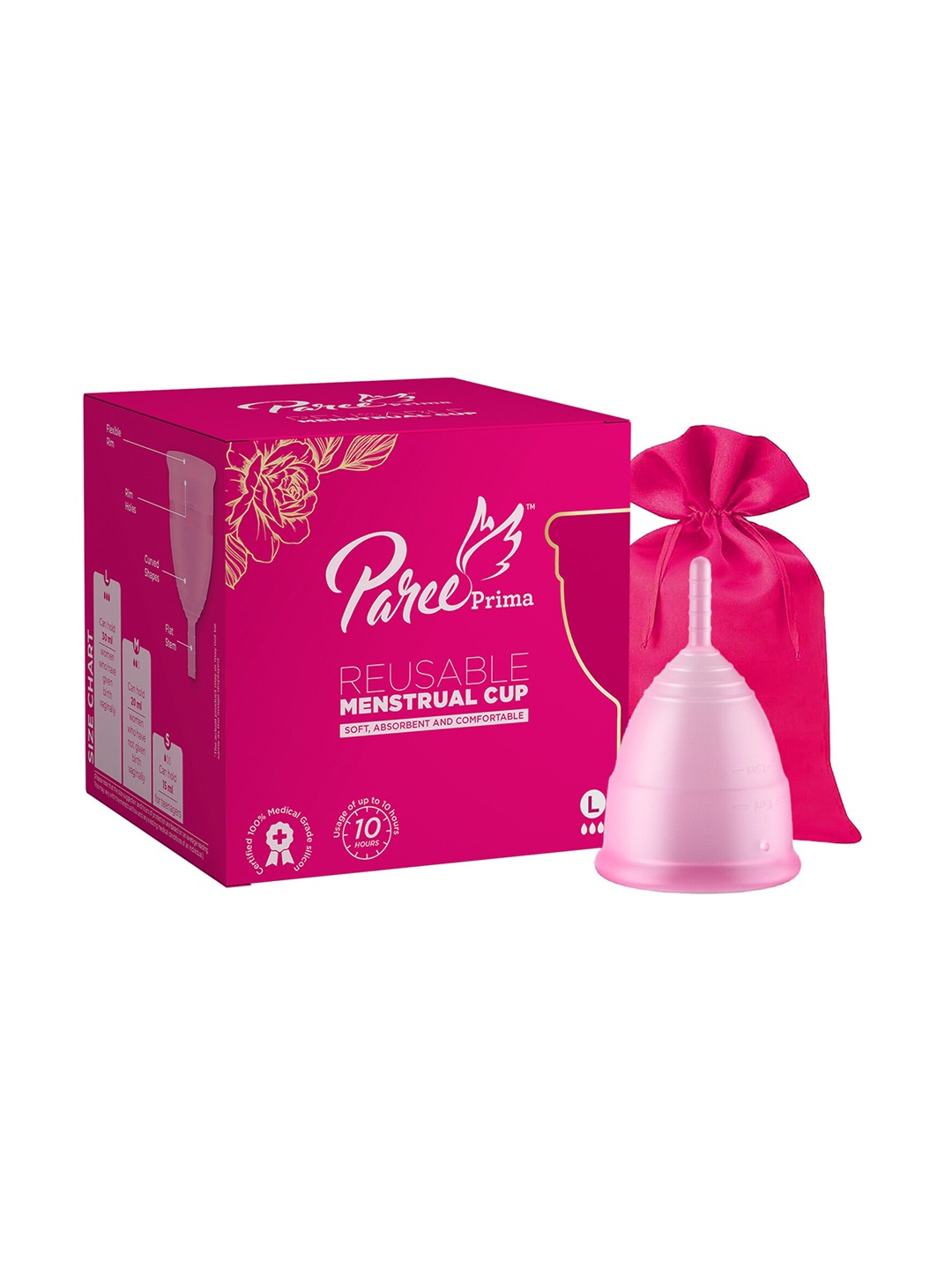 Paree Prima Soft & Absorbent Reusable Menstrual Cup With Protection Pouch - Large, Pink
Paree Prima Soft & Absorbent Reusable Menstrual Cup With Protection Pouch - Large, Pink