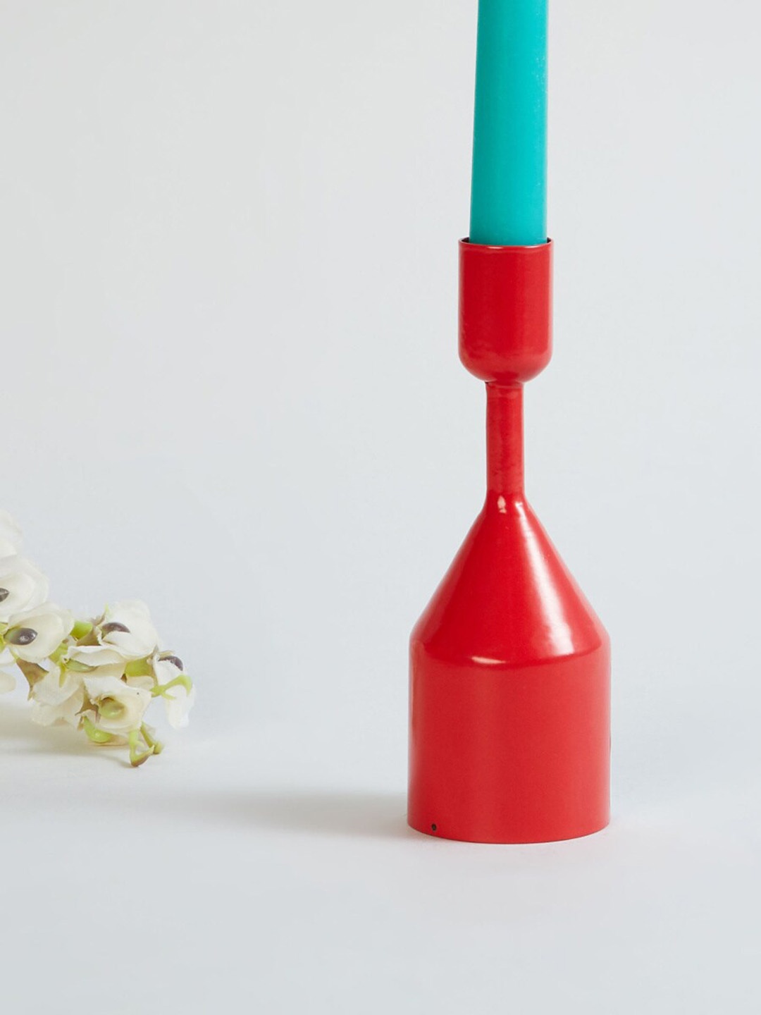 Home Centre Red Solid Metal Candle Holder