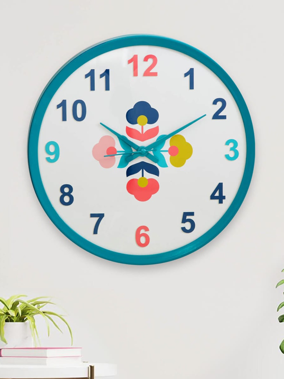 Home Centre White & Blue Printed Analogue Wall Clock