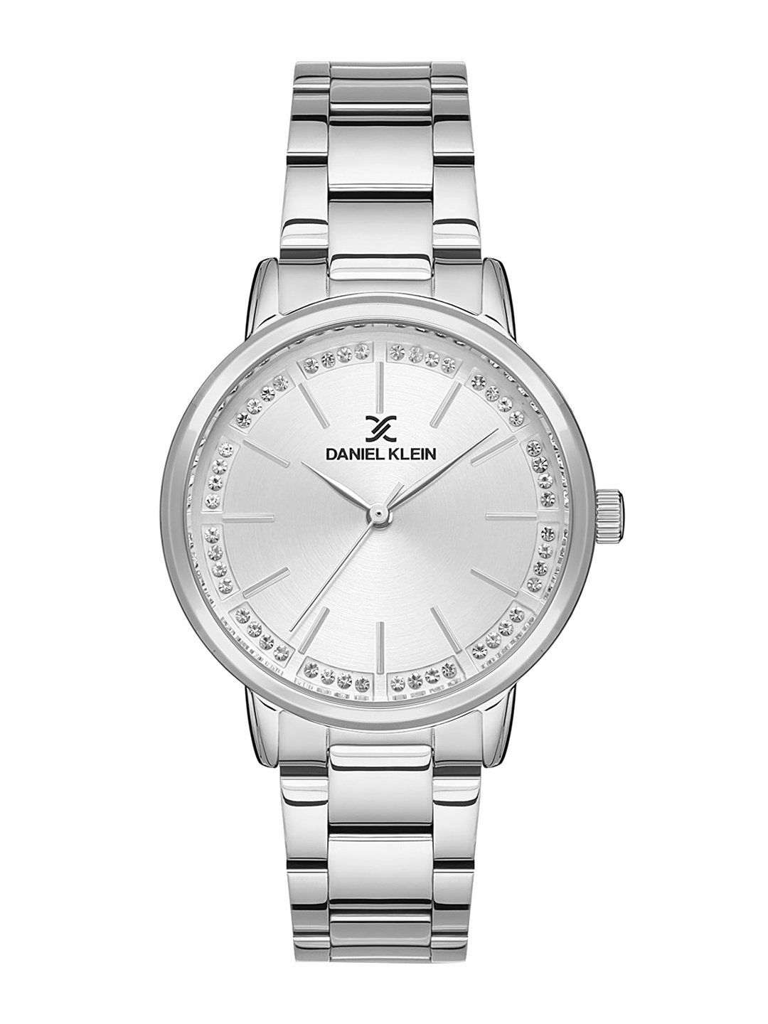 Daniel Klein Women Silver-Toned Embellished Dial & Silver Toned Stainless Steel Bracelet Style Straps Watch
Daniel Klein Women Silver-Toned Embellished Dial & Silver Toned Stainless Steel Bracelet Style Straps Watch