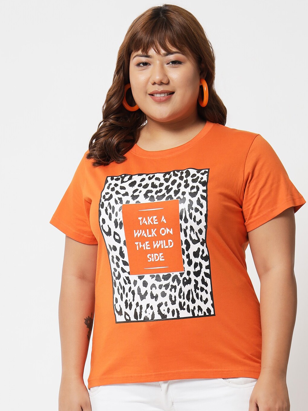BEYOUND SIZE - THE DRY STATE Women Orange Typography Printed T-shirt