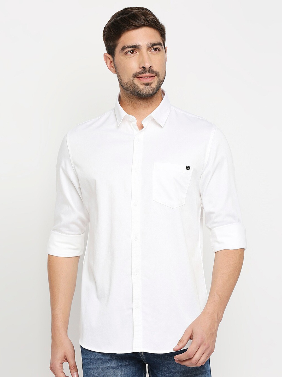 SPYKAR Men White Slim Fit Casual Shirt