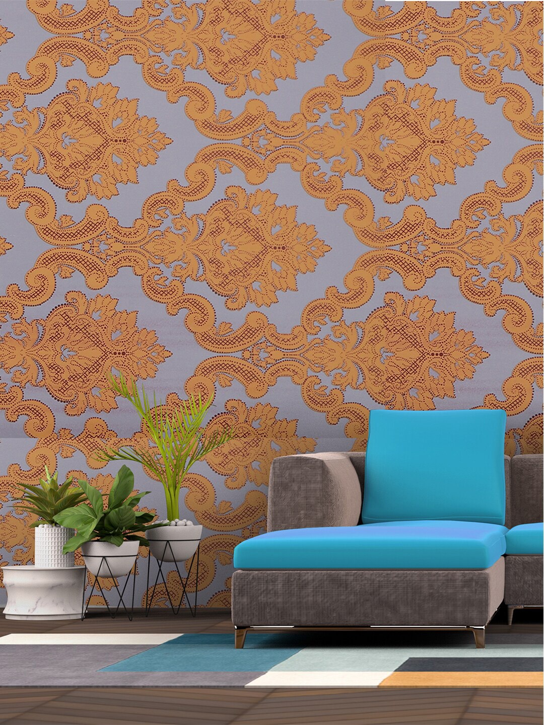 Rubix Home Blue & Brown Printed Self Adhesive PVC Wallpaper