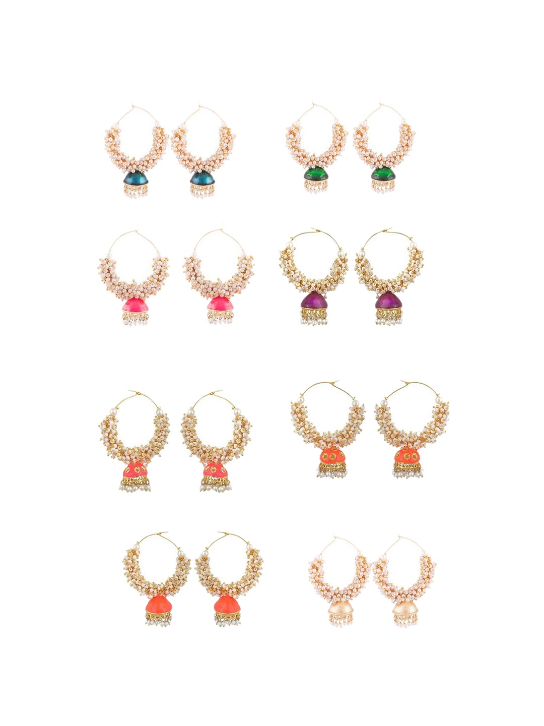 Kshitij Jewels Set Of 8 Multicoloured & Gold Plated Contemporary Jhumkas Earrings, Multi
Kshitij Jewels Set Of 8 Multicoloured & Gold Plated Contemporary Jhumkas Earrings, Multi