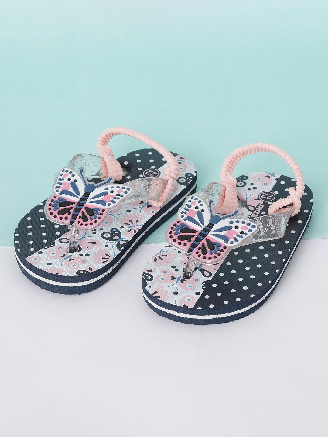 max Girls Blue Printed Open Toe Flats