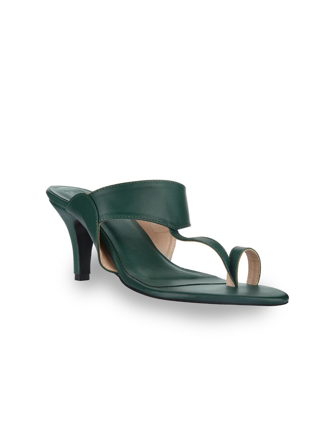 SKO Women Green & Black Leather Heel