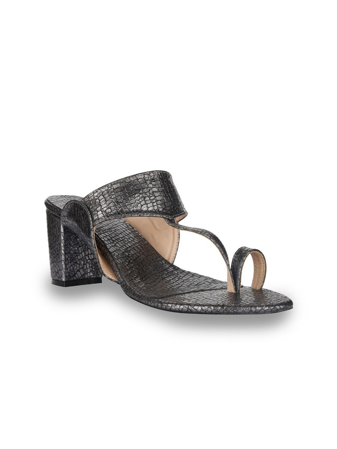 SKO Gunmetal-Toned Textured Leather Block Sandals, Metallic