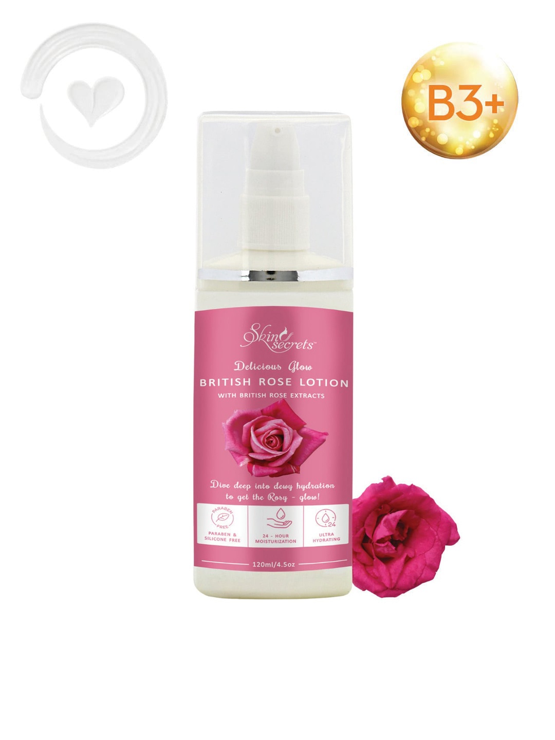 Skin Secrets Delicious Glow British Rose Body Lotion with Niacinamide & Glycerine - 120 ml, Pink
Skin Secrets Delicious Glow British Rose Body Lotion with Niacinamide & Glycerine - 120 ml, Pink