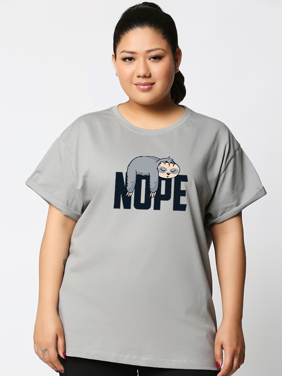 Bewakoof Women Plus Size Grey Typography Printed Drop-Shoulder Sleeves Pure Cotton T-shirt
Bewakoof Women Plus Size Grey Typography Printed Drop-Shoulder Sleeves Pure Cotton T-shirt