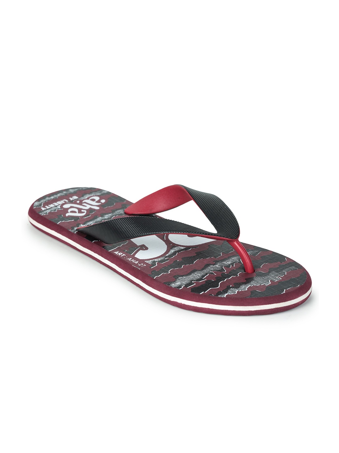 Liberty Men Black & Red Printed Thong Flip Flops