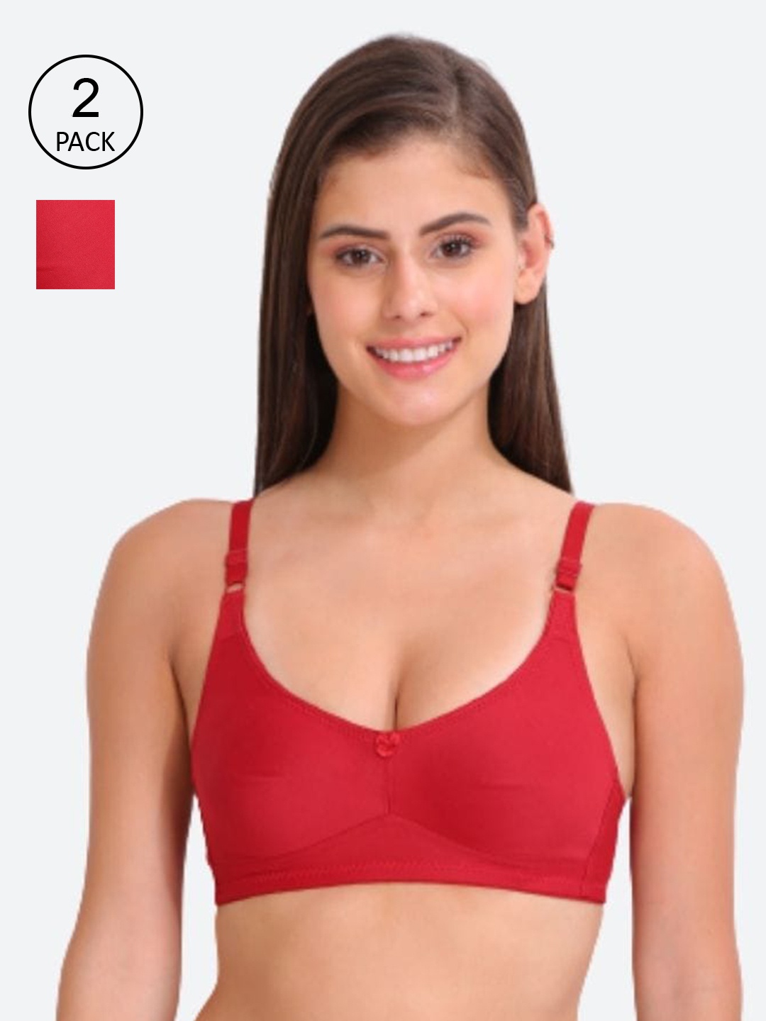 Innocence Pack of 2 Solid Non Wired Full Coverage Non Padded Everyday Bra, Maroon