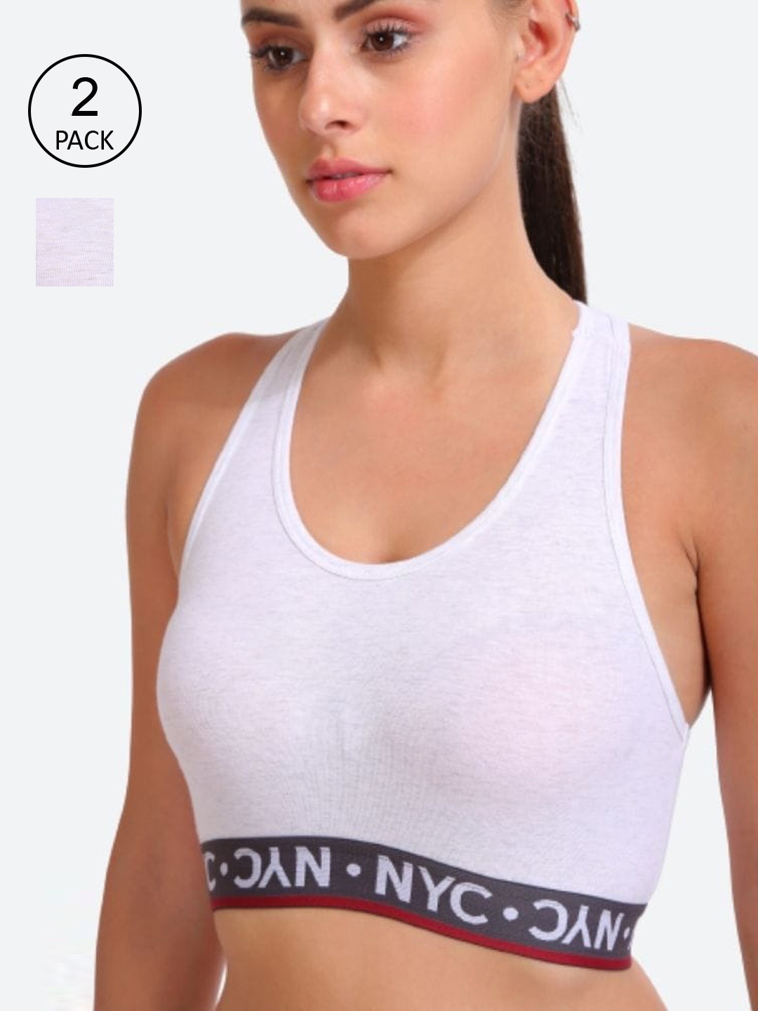Innocence Women White Pack Of 2 Full coverage Non-Padded Solid Sports Bra
